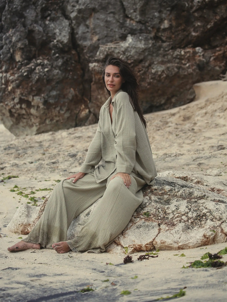 Echo Maxi Shirt - Khaki Green by The Handloom The Handloom