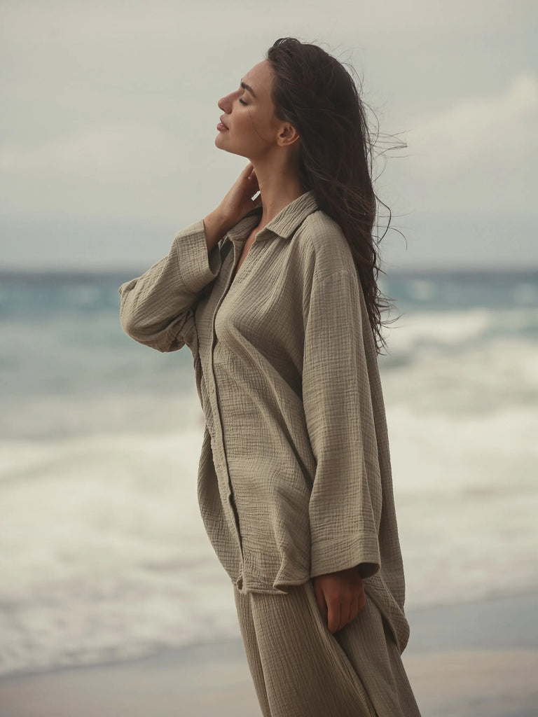 Echo Maxi Shirt - Khaki Green by The Handloom The Handloom