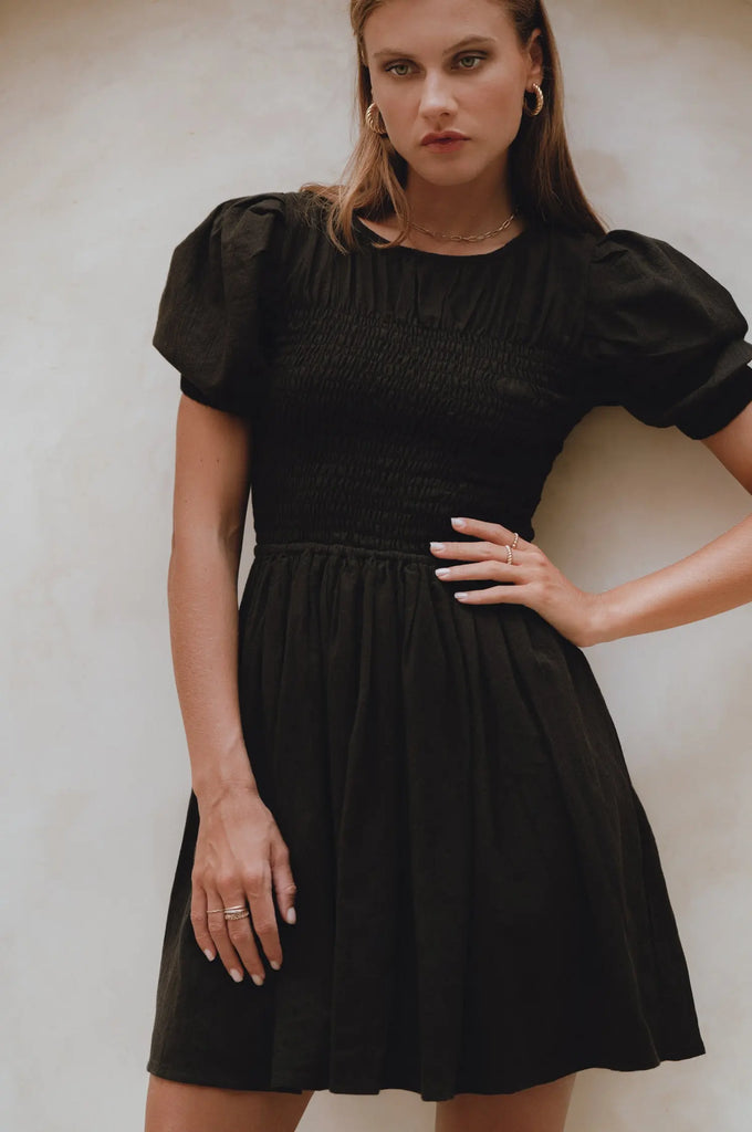 Elodie Smocked Linen Mini Dress by Bali Lane Bali Lane
