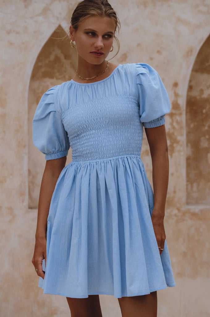 Elodie Smocked Linen Mini Dress by Bali Lane Bali Lane