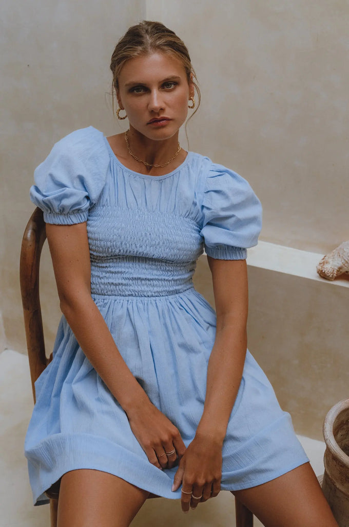Elodie Smocked Linen Mini Dress by Bali Lane Bali Lane