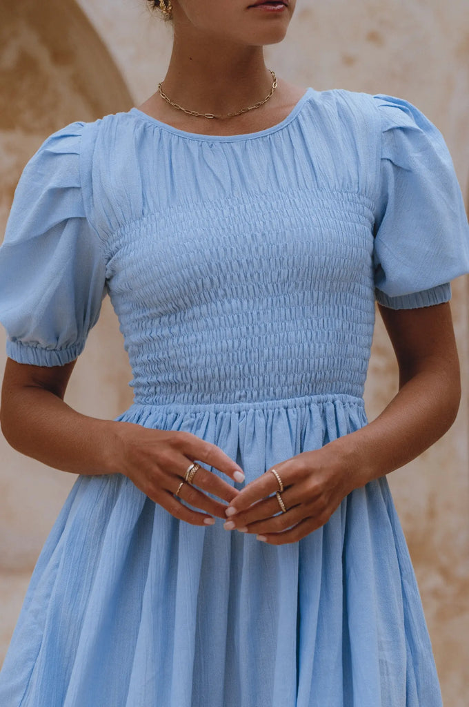 Elodie Smocked Linen Mini Dress by Bali Lane Bali Lane