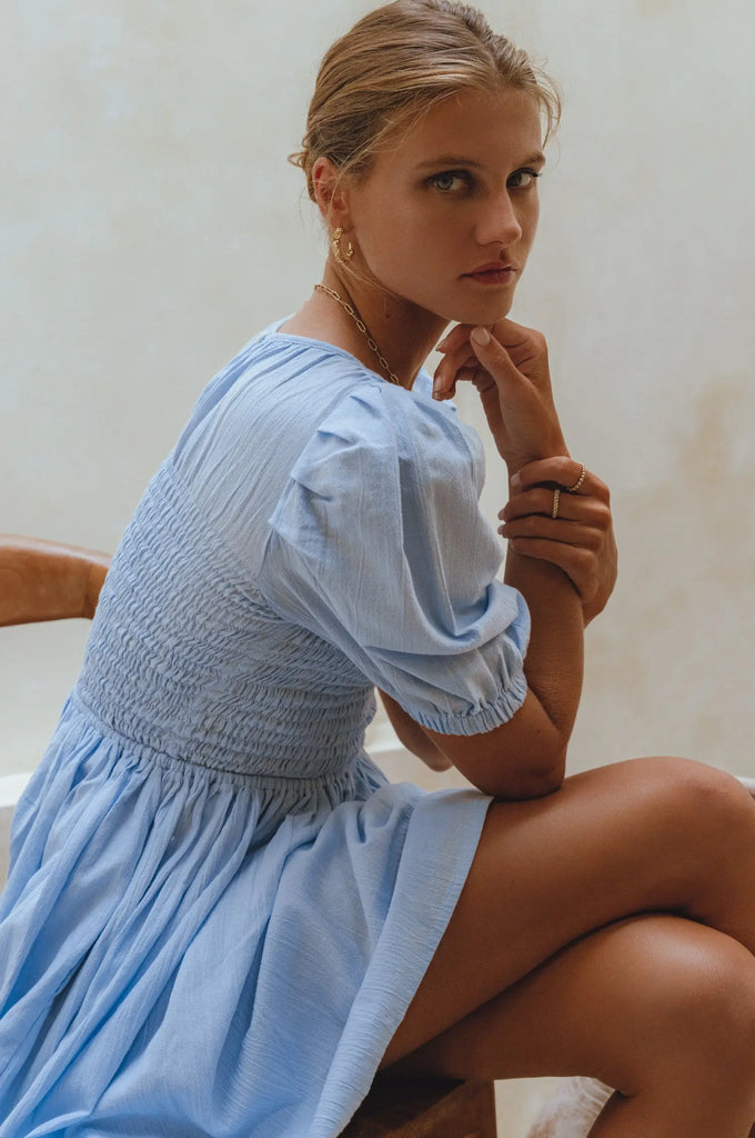 Elodie Smocked Linen Mini Dress by Bali Lane Bali Lane