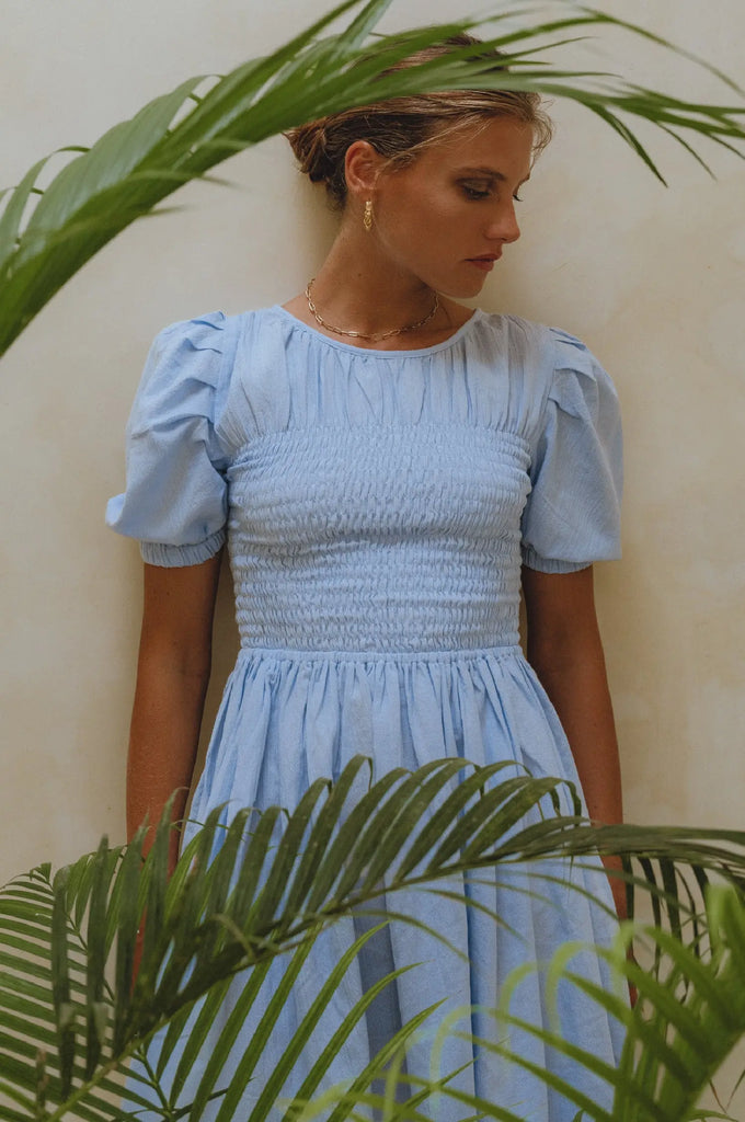 Elodie Smocked Linen Mini Dress by Bali Lane Bali Lane