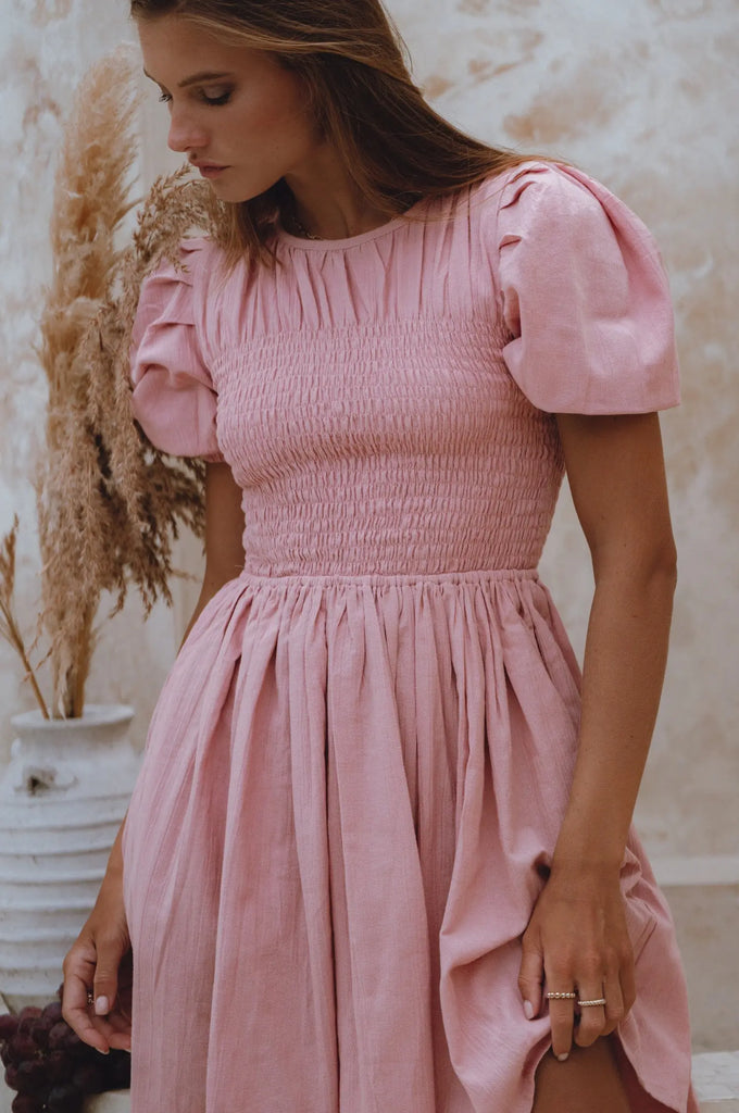 Elodie Smocked Linen Mini Dress by Bali Lane Bali Lane