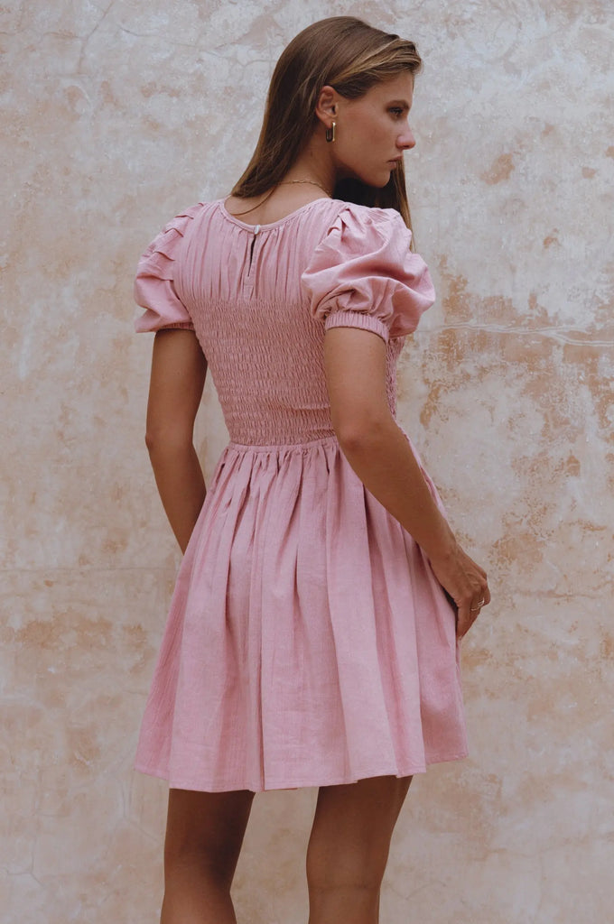 Elodie Smocked Linen Mini Dress by Bali Lane Bali Lane