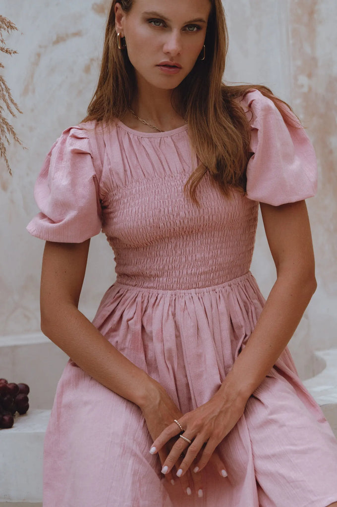 Elodie Smocked Linen Mini Dress by Bali Lane Bali Lane