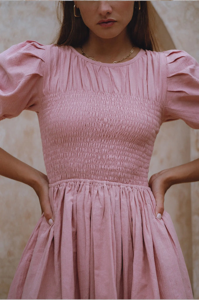Elodie Smocked Linen Mini Dress by Bali Lane Bali Lane