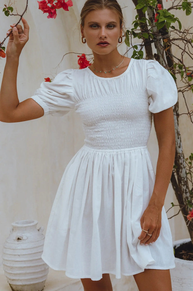 Elodie Smocked Linen Mini Dress by Bali Lane Bali Lane