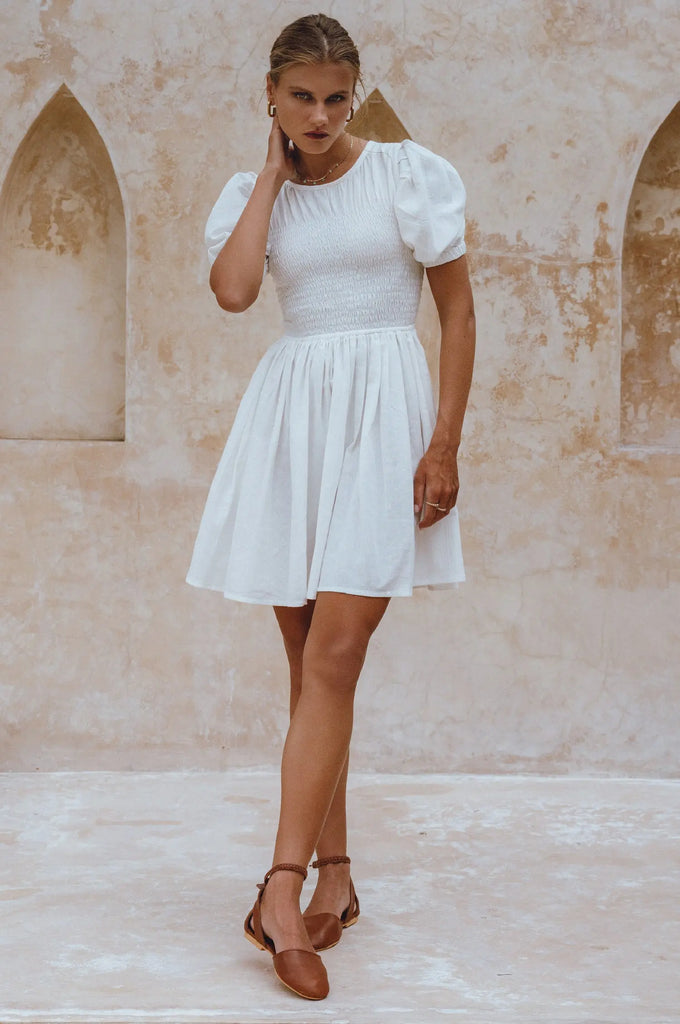 Elodie Smocked Linen Mini Dress by Bali Lane Bali Lane