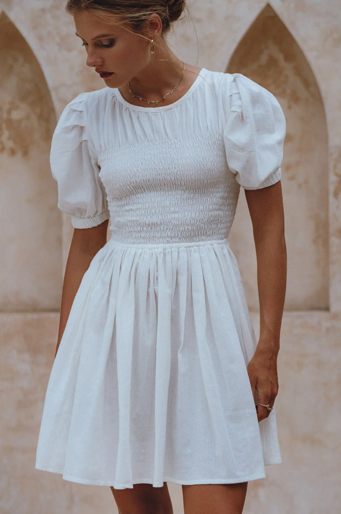 Elodie Smocked Linen Mini Dress by Bali Lane Bali Lane