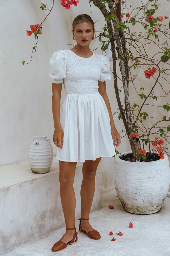 Elodie Smocked Linen Mini Dress by Bali Lane Bali Lane