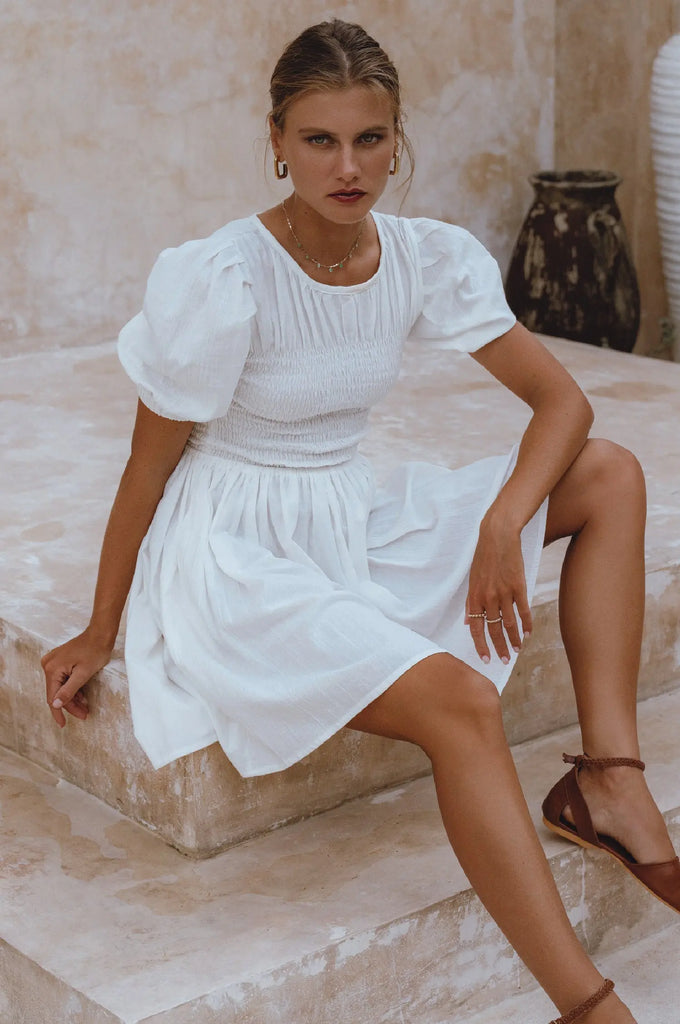 Elodie Smocked Linen Mini Dress by Bali Lane Bali Lane