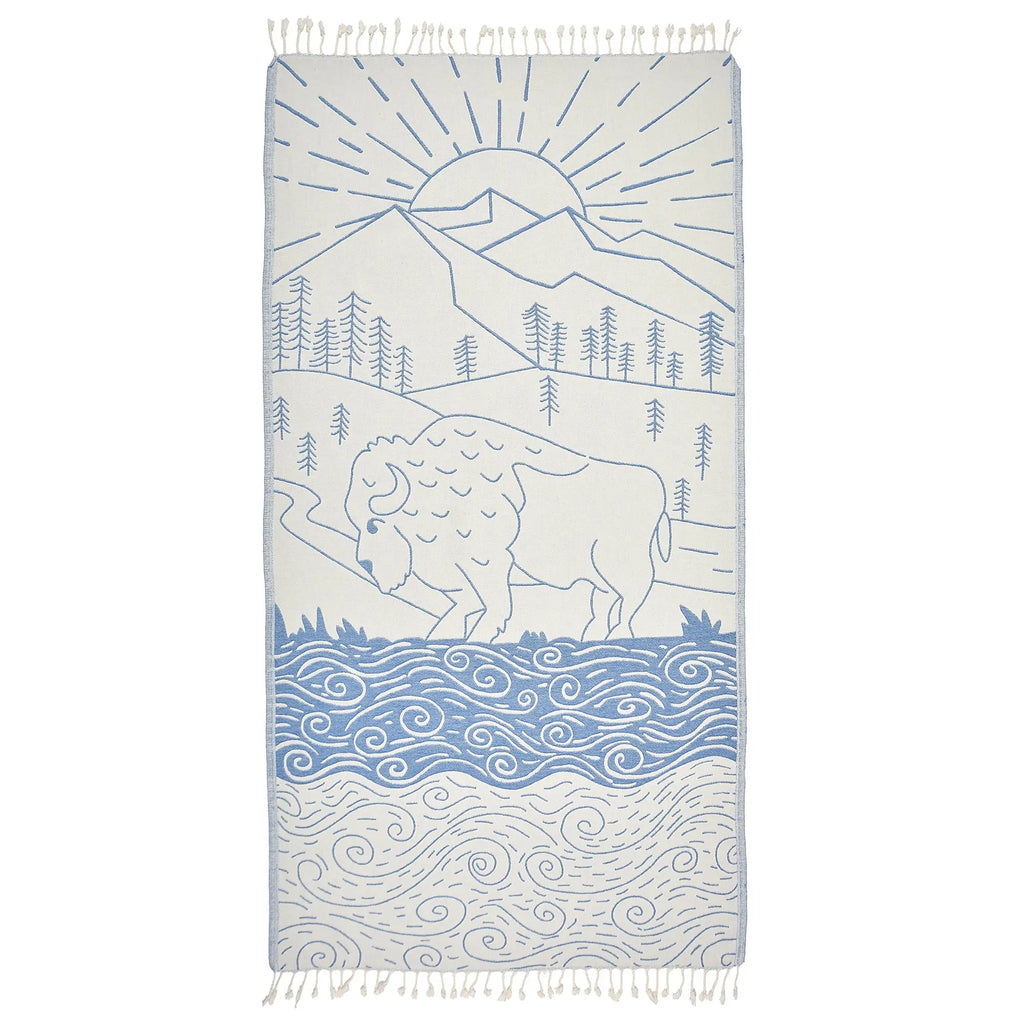 Exclusive Bison Mountain Peshtemal Pure Cotton Beach Towel by La'Hammam La'Hammam