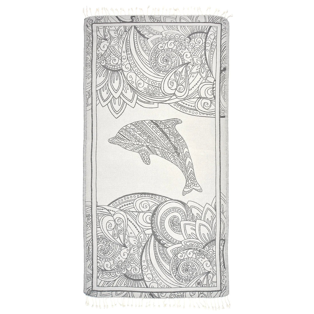 Exclusive Magic Dolphin Peshtemal Pure Cotton Beach Towel by La'Hammam La'Hammam