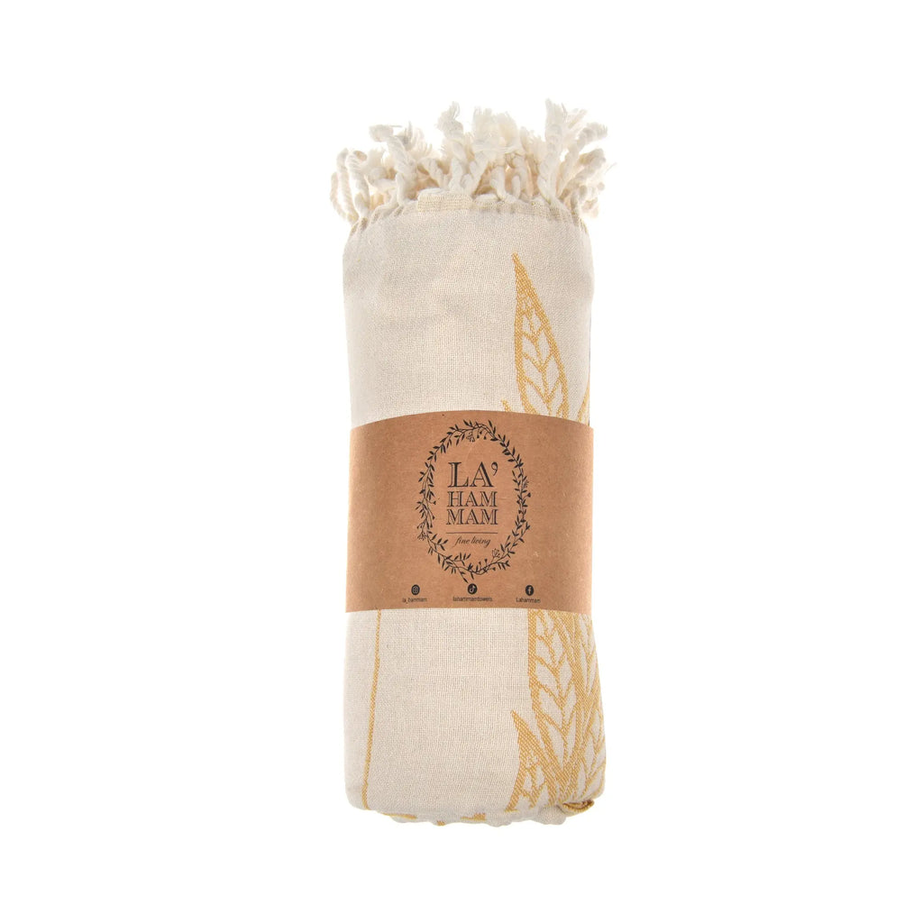Exclusive Wheat Leaves Peshtemal Pure Cotton Throw Blanket by La'Hammam La'Hammam