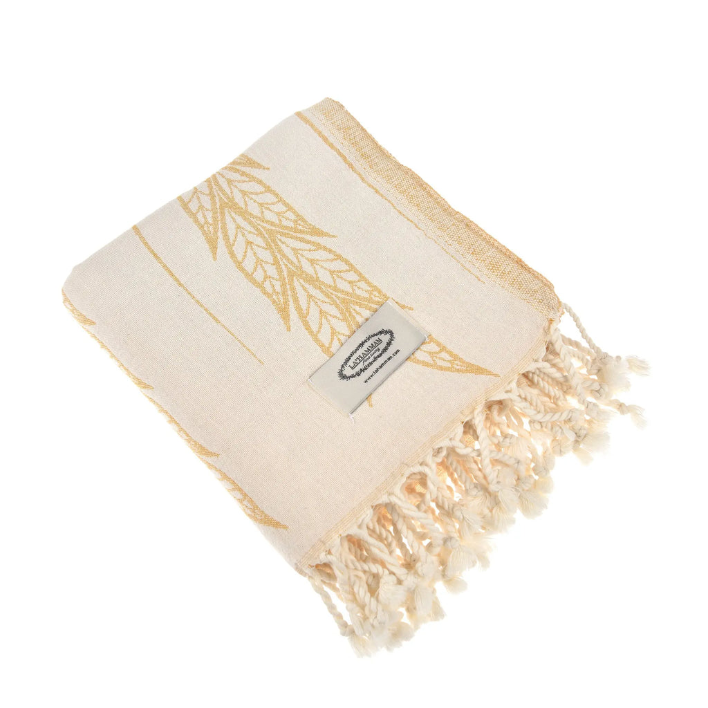 Exclusive Wheat Leaves Peshtemal Pure Cotton Throw Blanket by La'Hammam La'Hammam
