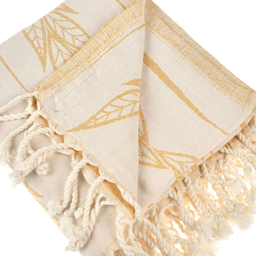 Exclusive Wheat Leaves Peshtemal Pure Cotton Throw Blanket by La'Hammam La'Hammam
