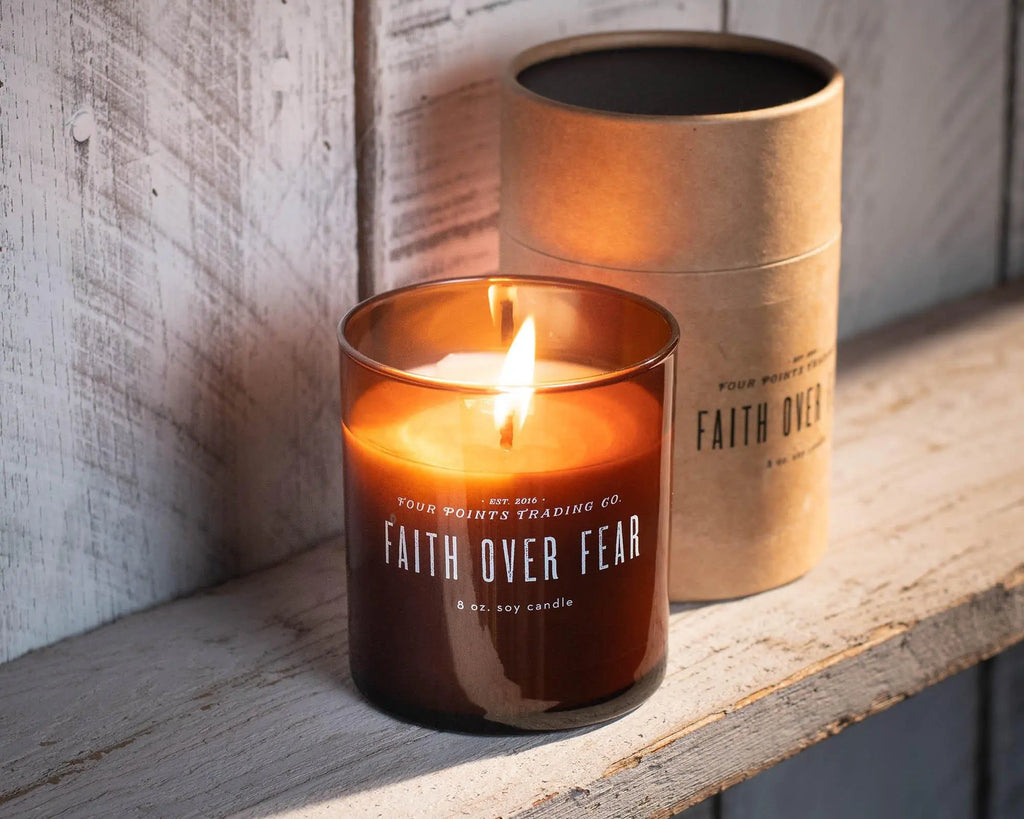 Faith Over Fear 8oz Soy Scented Candle by Four Points Trading Co. FOUR POINTS TRADING CO.