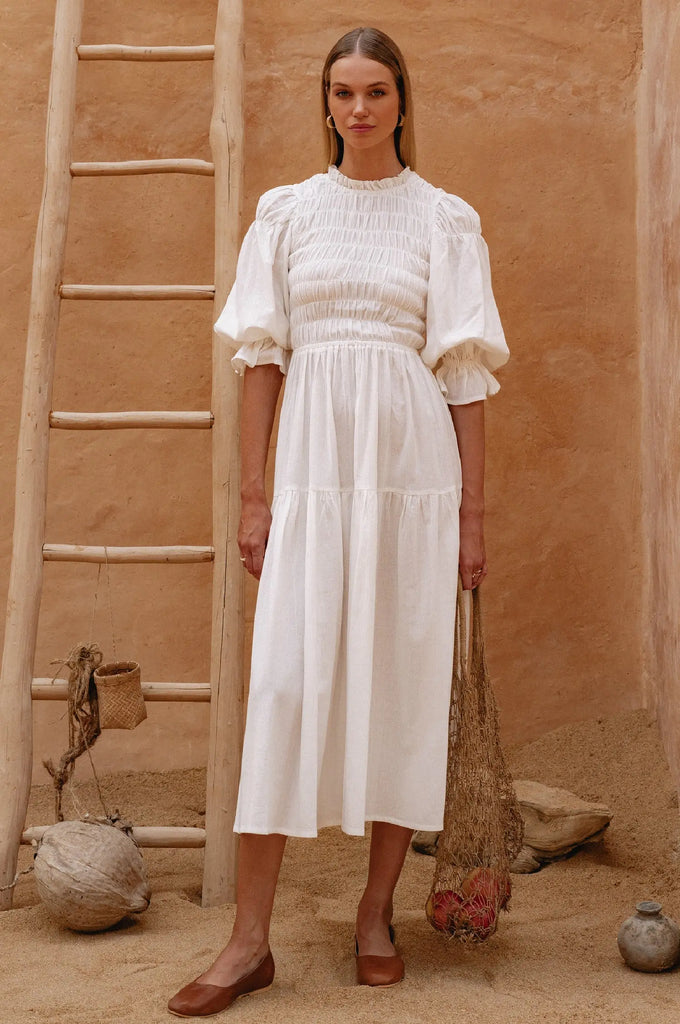 Florence Smocked Linen Midi Dress by Bali Lane Bali Lane