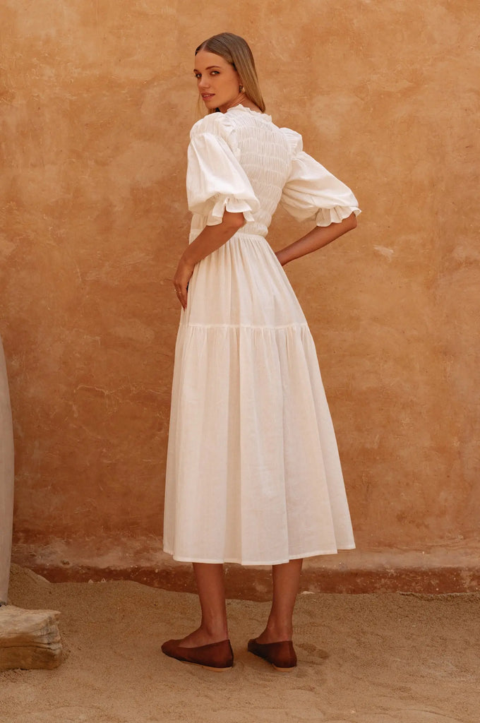 Florence Smocked Linen Midi Dress by Bali Lane Bali Lane