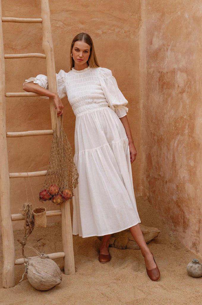 Florence Smocked Linen Midi Dress by Bali Lane Bali Lane