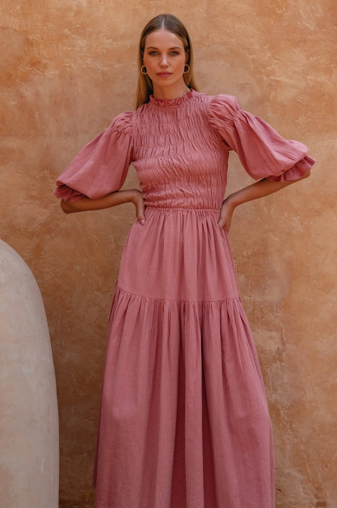 Florence Smocked Linen Midi Dress by Bali Lane Bali Lane