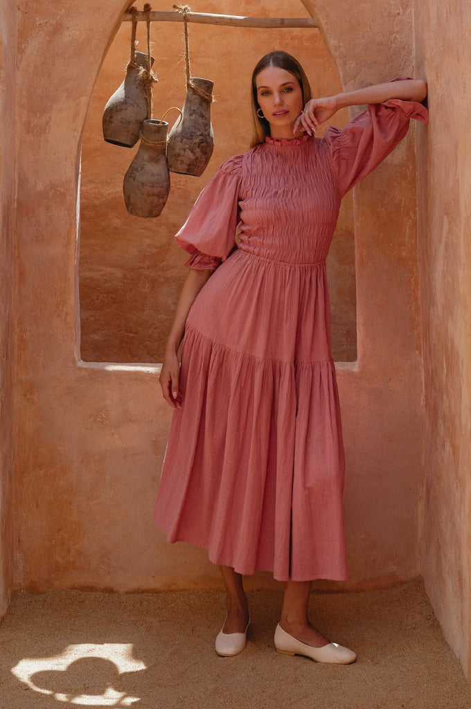 Florence Smocked Linen Midi Dress by Bali Lane Bali Lane