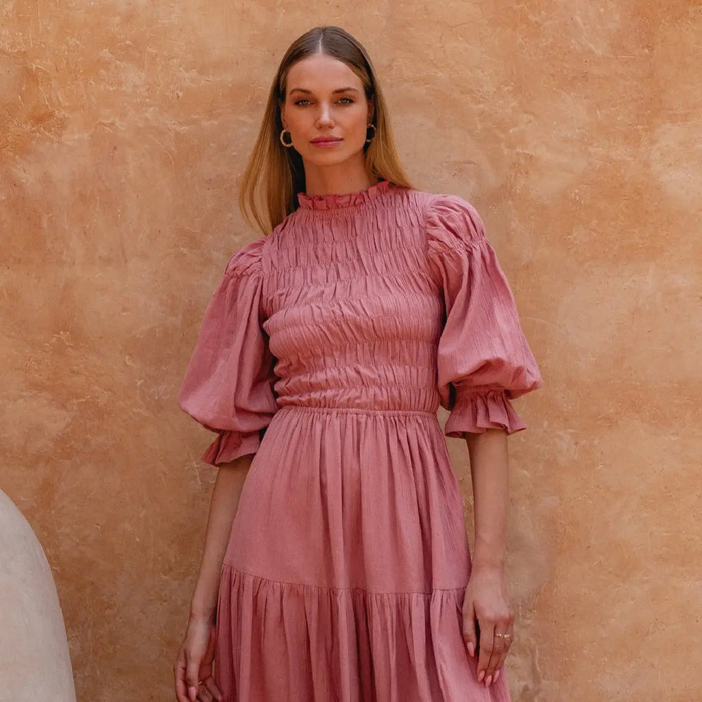 Florence Smocked Linen Midi Dress by Bali Lane Bali Lane