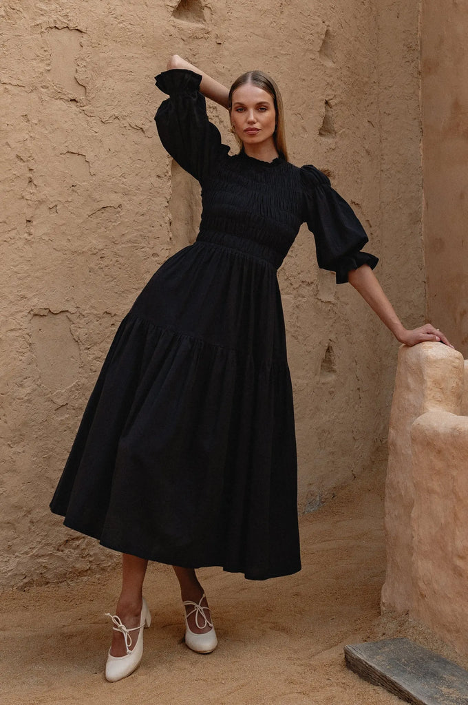 Florence Smocked Linen Midi Dress by Bali Lane Bali Lane