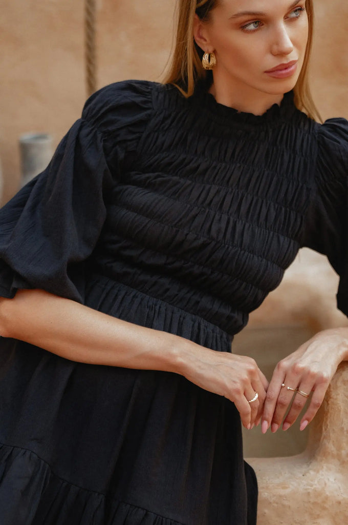 Florence Smocked Linen Midi Dress by Bali Lane Bali Lane