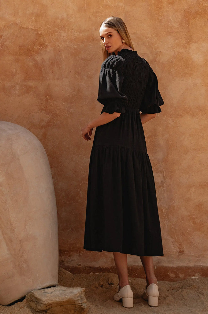 Florence Smocked Linen Midi Dress by Bali Lane Bali Lane