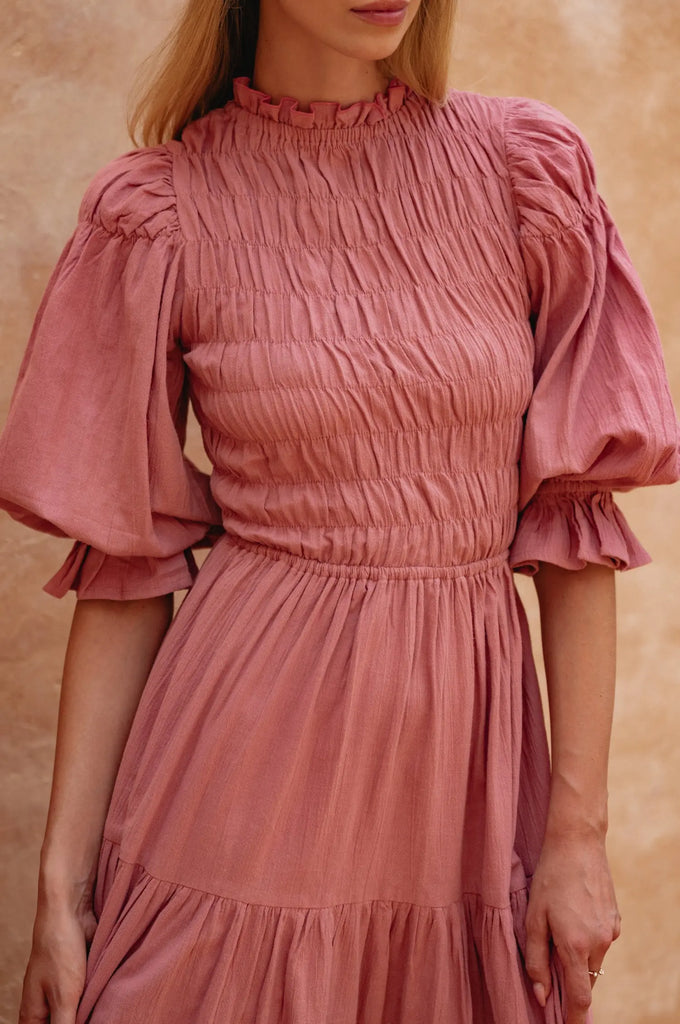 Florence Smocked Linen Midi Dress by Bali Lane Bali Lane