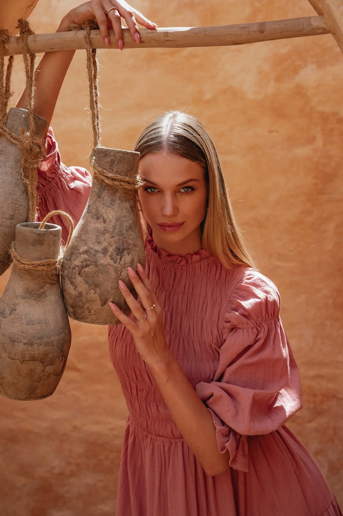 Florence Smocked Linen Midi Dress by Bali Lane Bali Lane