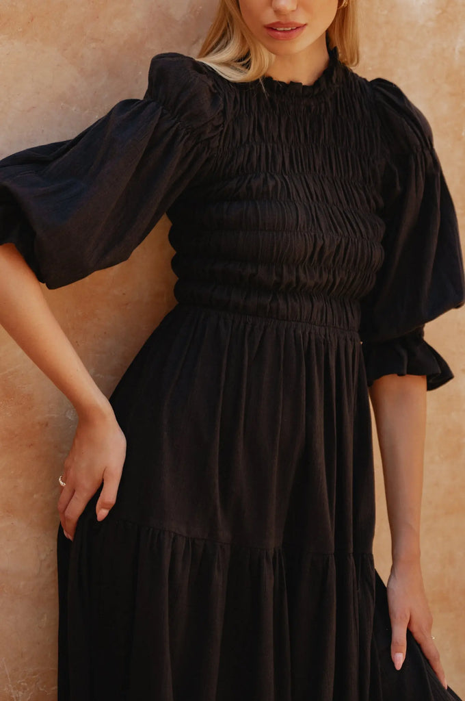 Florence Smocked Linen Midi Dress by Bali Lane Bali Lane