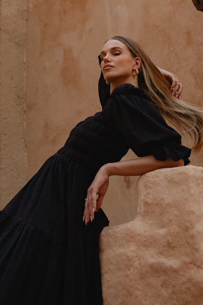 Florence Smocked Linen Midi Dress by Bali Lane Bali Lane