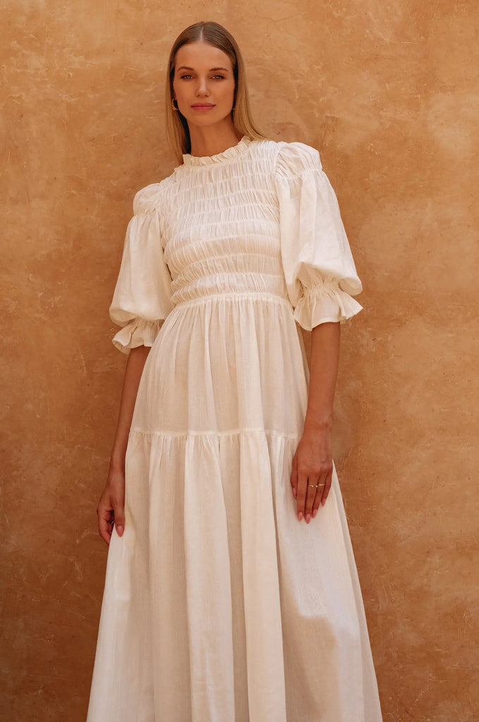 Florence Smocked Linen Midi Dress by Bali Lane Bali Lane