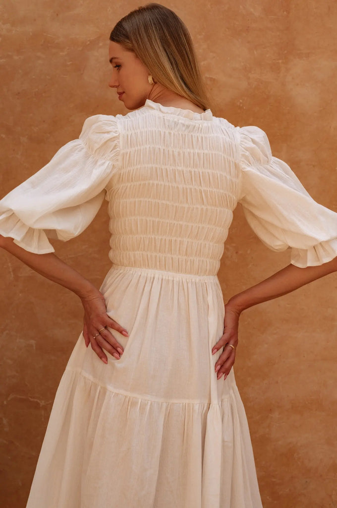 Florence Smocked Linen Midi Dress by Bali Lane Bali Lane