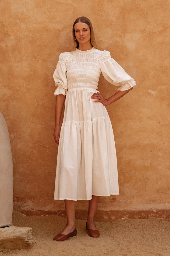 Florence Smocked Linen Midi Dress by Bali Lane Bali Lane