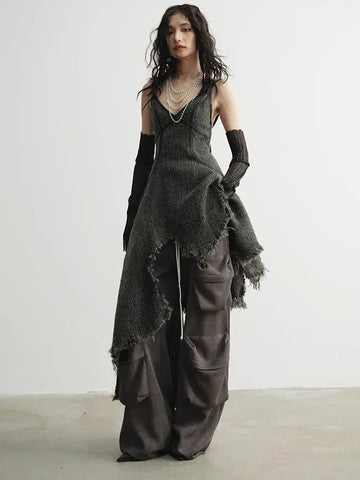 Frandie Asymmetrical Frayed Dress by Marigold Shadows Marigold Shadows