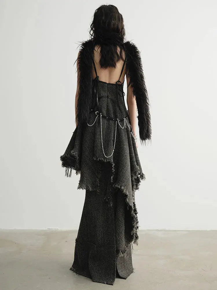 Frandie Asymmetrical Frayed Dress by Marigold Shadows Marigold Shadows