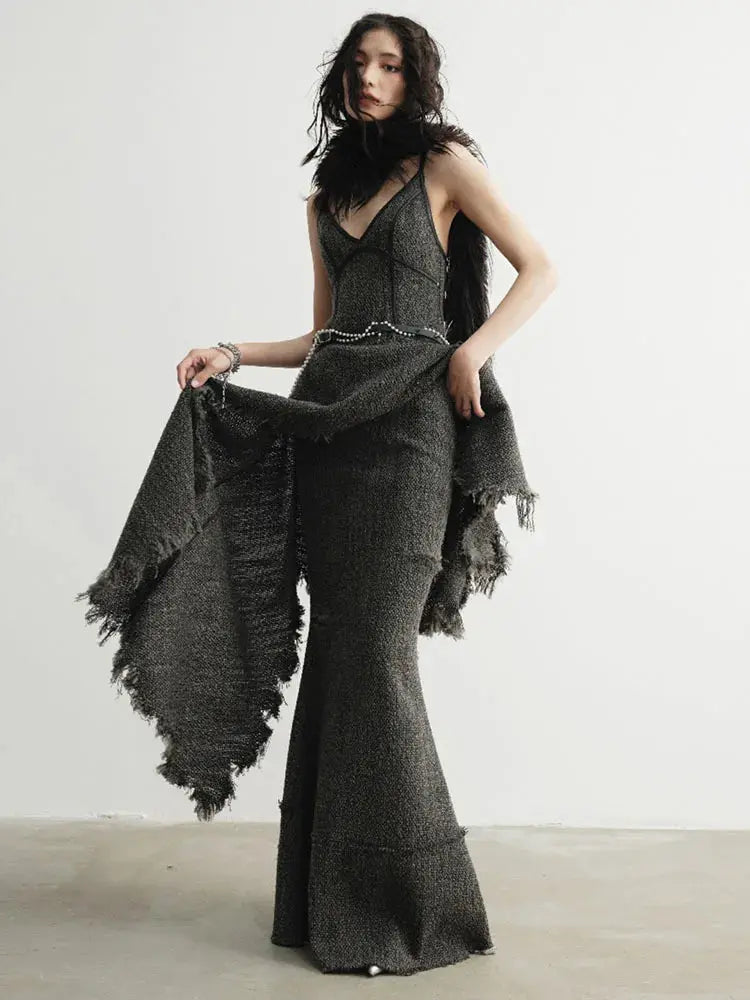 Frandie Asymmetrical Frayed Dress by Marigold Shadows Marigold Shadows