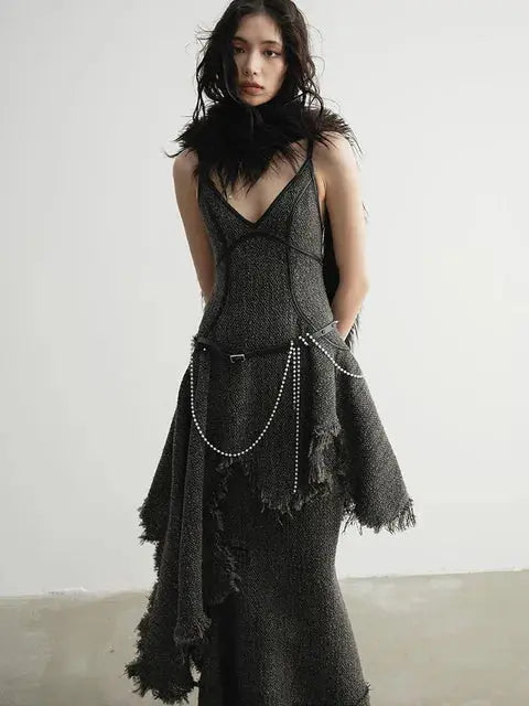 Frandie Asymmetrical Frayed Dress by Marigold Shadows Marigold Shadows