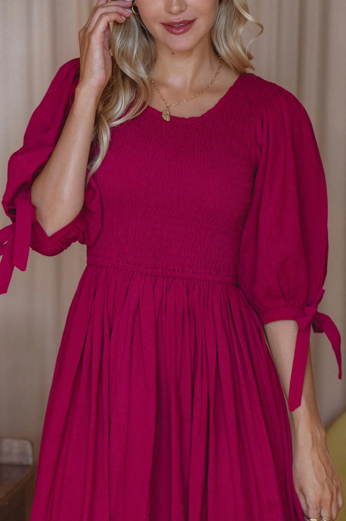 Freya Smocked Linen Midi Dress by Bali ELF Bali ELF