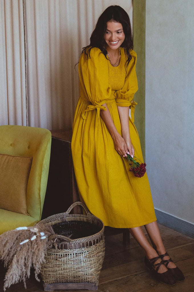 Freya Smocked Linen Midi Dress by Bali ELF Bali ELF