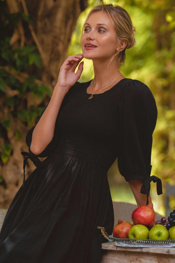 Freya Smocked Linen Midi Dress by Bali ELF Bali ELF