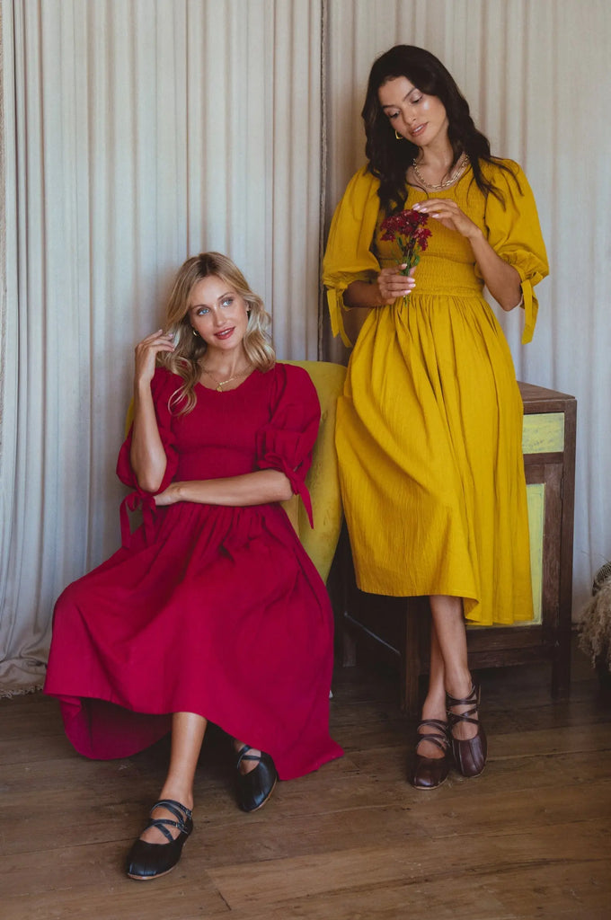 Freya Smocked Linen Midi Dress by Bali ELF Bali ELF