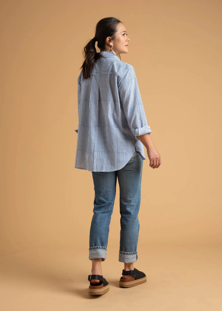 Good Boyfriend Shirt - Menswear Stripe Coastal Blue by And For Good And For Good
