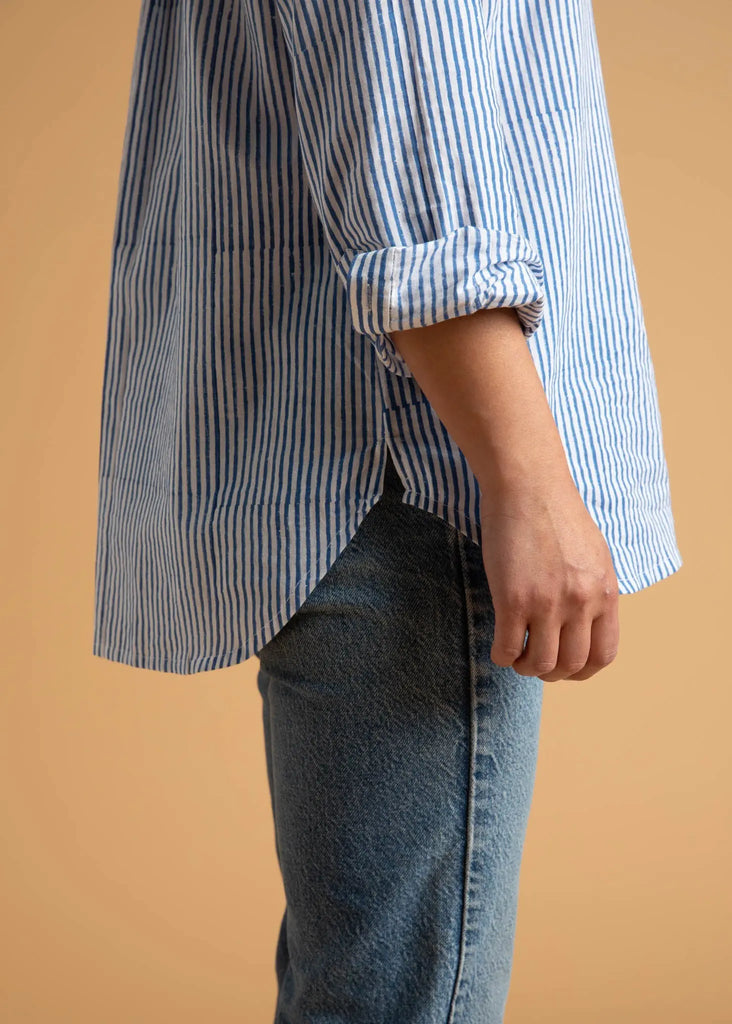 Good Boyfriend Shirt - Menswear Stripe Coastal Blue by And For Good And For Good