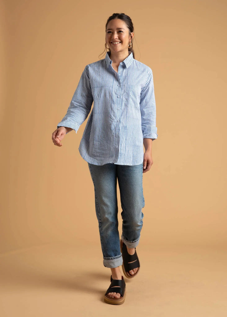 Good Boyfriend Shirt - Menswear Stripe Coastal Blue by And For Good And For Good